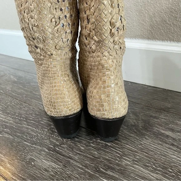 Gianni Barbato Beige Leather Braided Western Boots - Picture 8 of 12